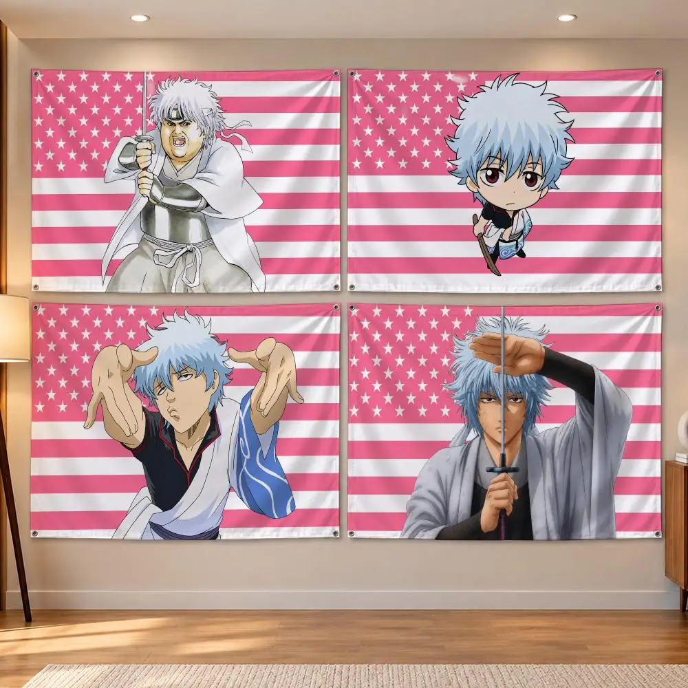 Anime Gintama Samurai Action Hero G-Gintoki Sakata Flags Banner Decor for Bedroom,Garden,Party,Club,Indoor Outdoor, Fan Gift