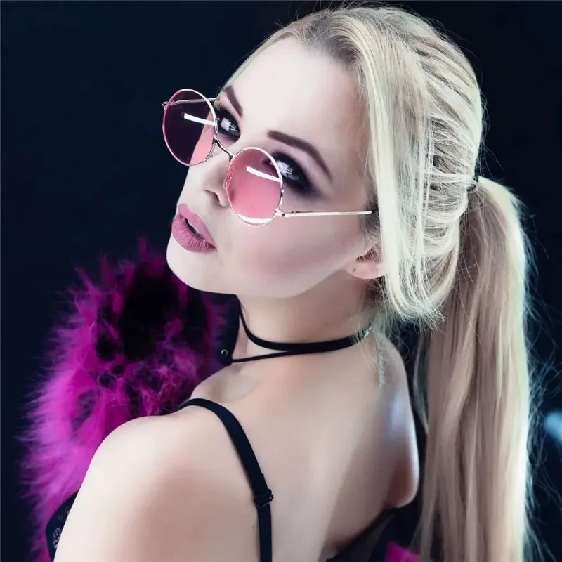 Fashion Women Men Disco Hippie Circle Glasses Round Sunglasses Metal Ladies And Gentlemen's Party Dance Party Wedding Eyewear image 3