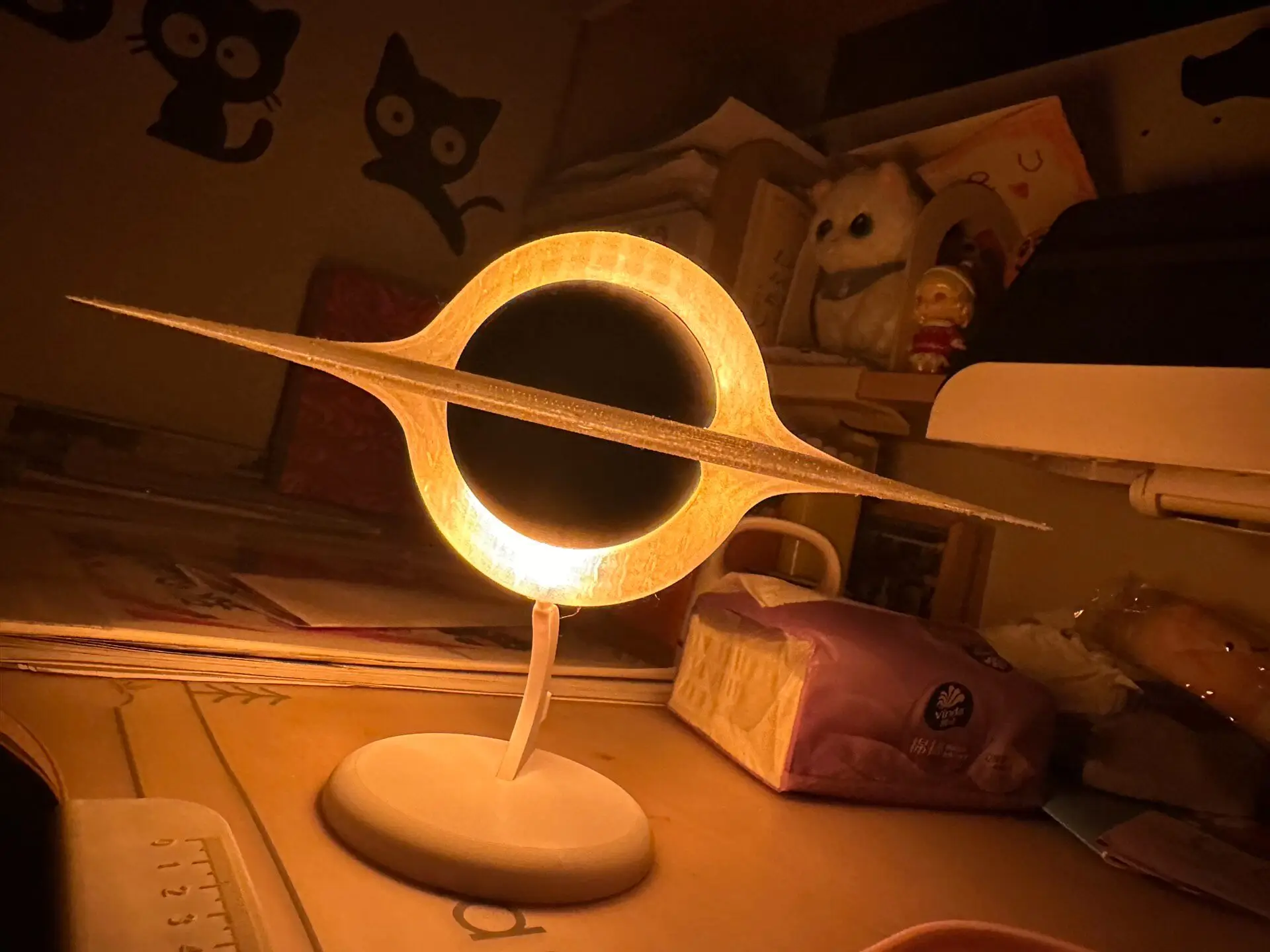 3D Printed Luminous Black Hole Night Light with LED Ring USB Powered Desktop Assembly Ornament Collectible for Sci-Fi Fans