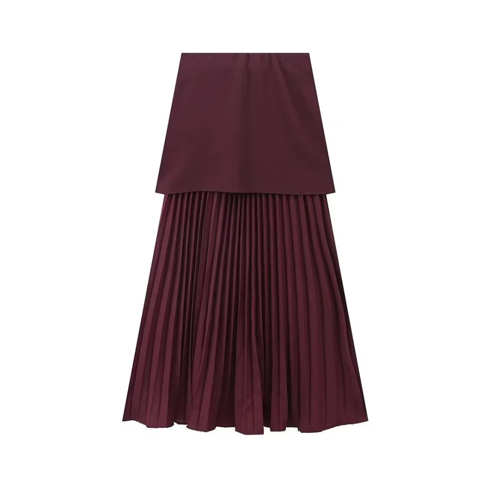 2024 autumn and winter new fashionable women\'s commuting versatile pleated patchwork high waisted skirt