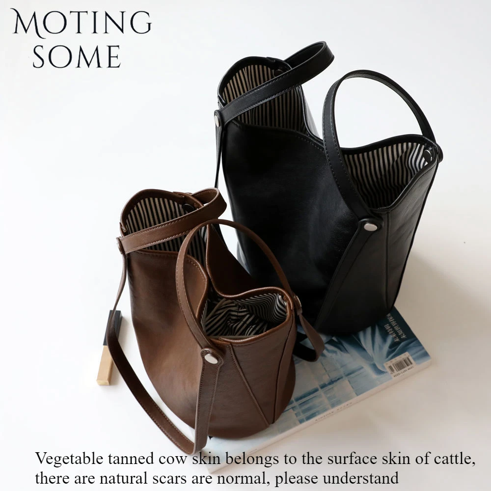Motiongsome borsa retrò donna borsa a secchiello in pelle bovina conciata al vegetale borsa a tracolla Vintage Lady Commuter di grande capacità 2024