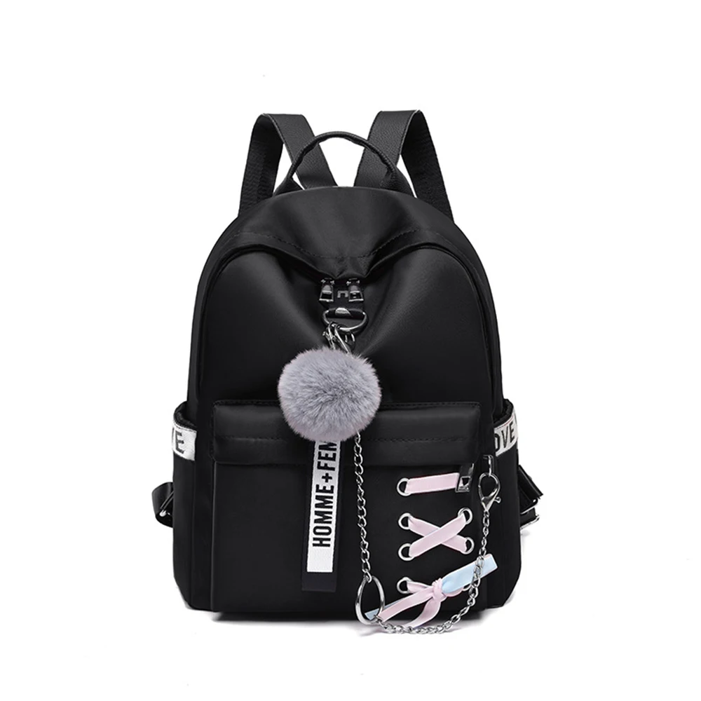 Syzm mulheres à prova dwaterproof água oxford mochila elegante cruz cinta mochila bonito da menina mochila com bola de pelúcia estudante da faculdade sacos