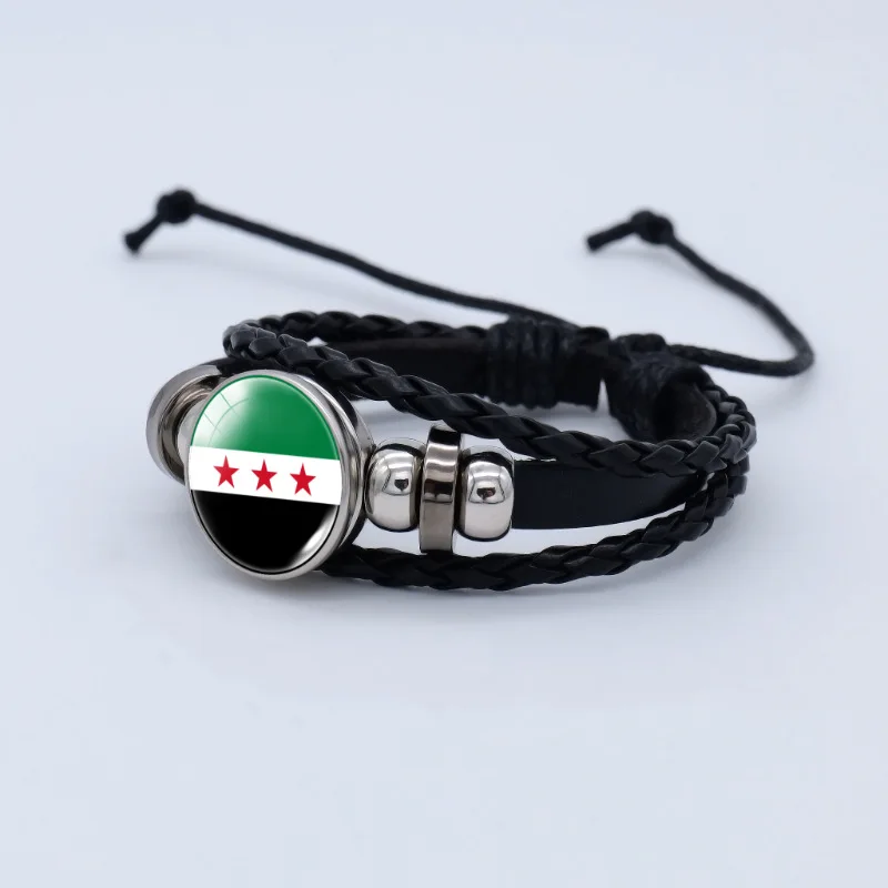 Syrian Flag World Many National Flags Bangle Retro Alloy Leather Bracelet For National Flag Braided Rope Bracelet Bangle