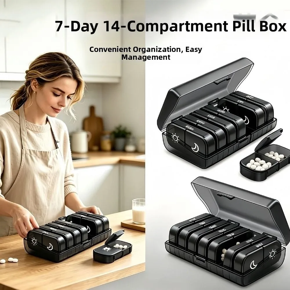 

Sealed Weekly Pill Organizer Dust-proof Moisture-proof 7 Day Pill Case Light-Proof 21 Grids 3 Meals Pill Dispenser Daily Use