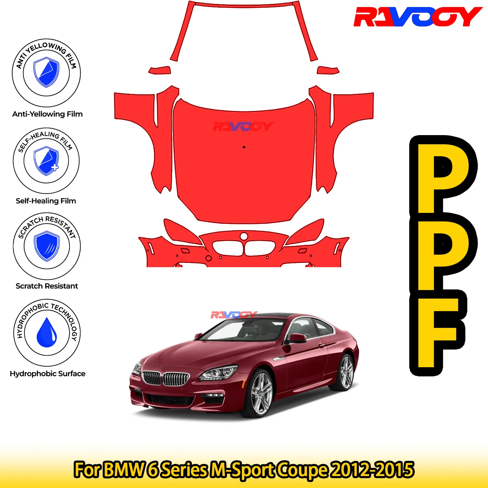 

For BMW 6 Series M-Sport Coupe 2012-2015 Glossy Matte Black Precut front PPF Kit Paint Protection Film