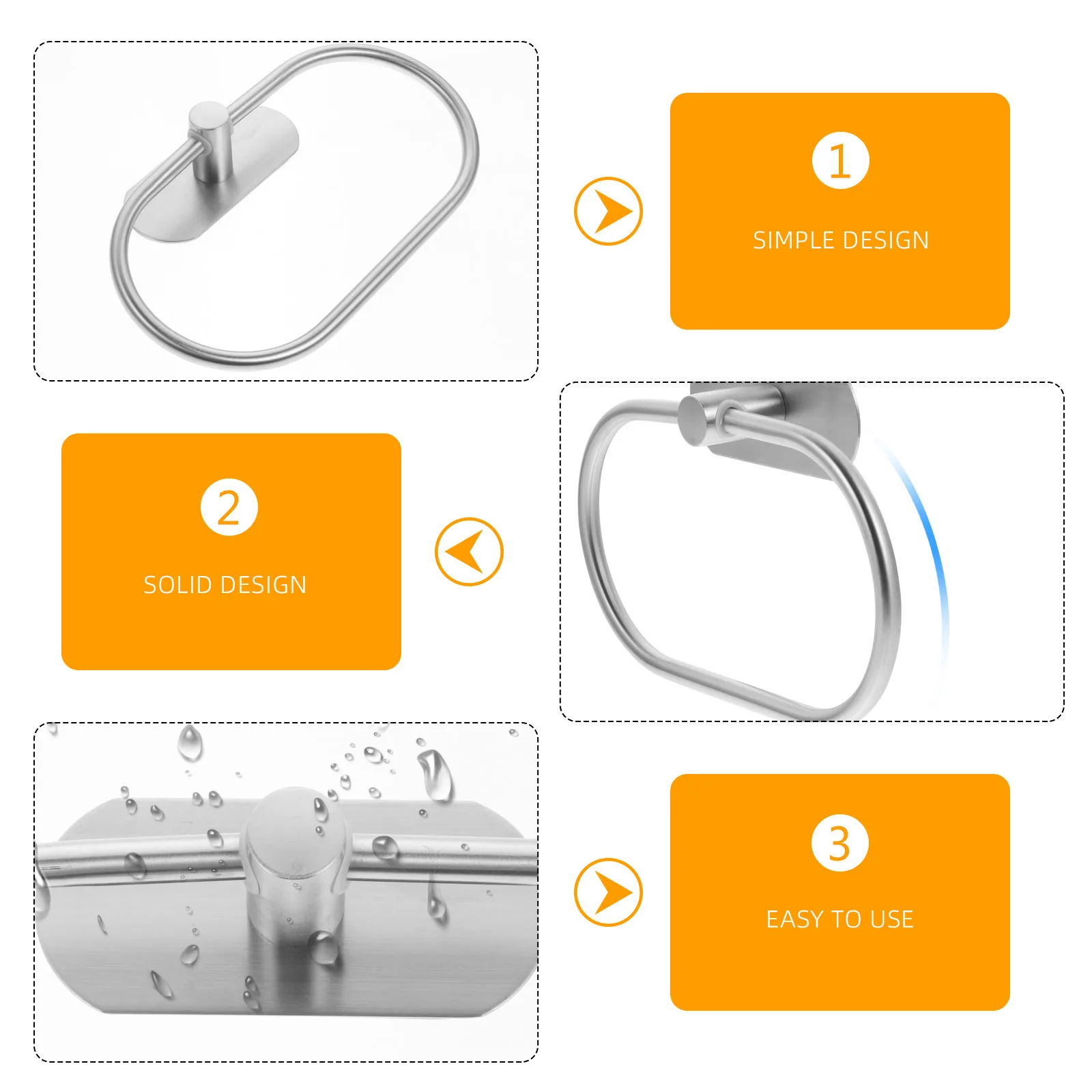 

Stainless Steel Bathroom Towel Ring Wall Mount Holder Rack Smooth Edges Safe Kids Closing Prevent Fall Quick Dry