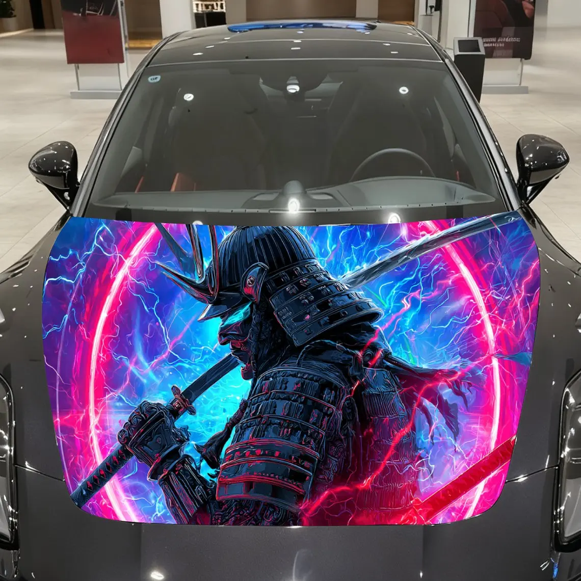 

Rampaging Light Samurai Pattern car hood stickers, waterproof self-adhesive, scratch resistant, easy to stick, durable car PVC s