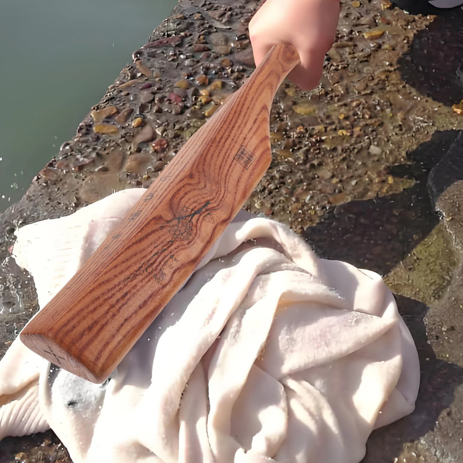 

1pc Wooden Laundry Hammer Solid Wood Paddle For Hand Washing Clothes Ergonomic Design Easy To Clean Manual Washer Tool Portable