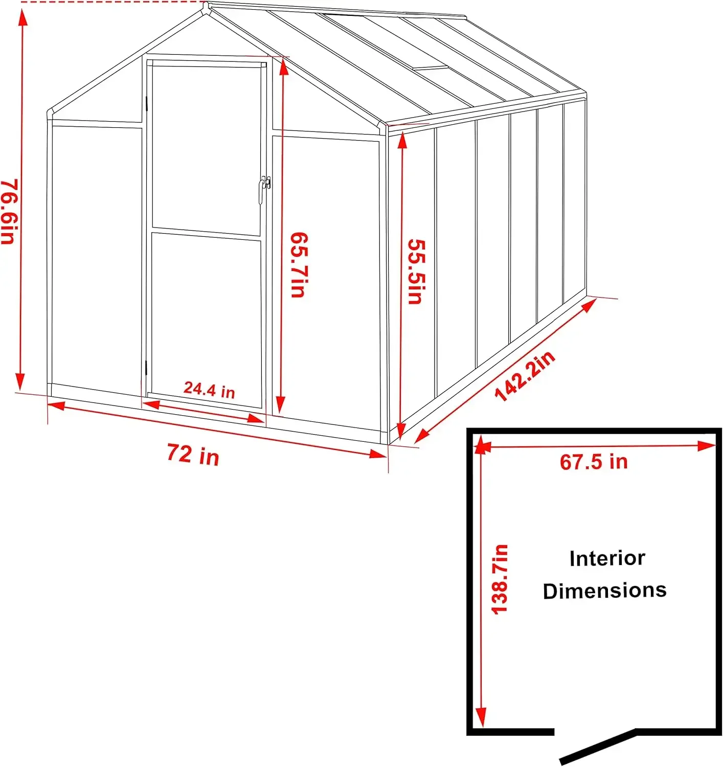 6 x 12 FT Outdoor Greenhouse, Polycarbonate Greenhouse with Aluminum Frame, Lockable Door and Ajustable Roof