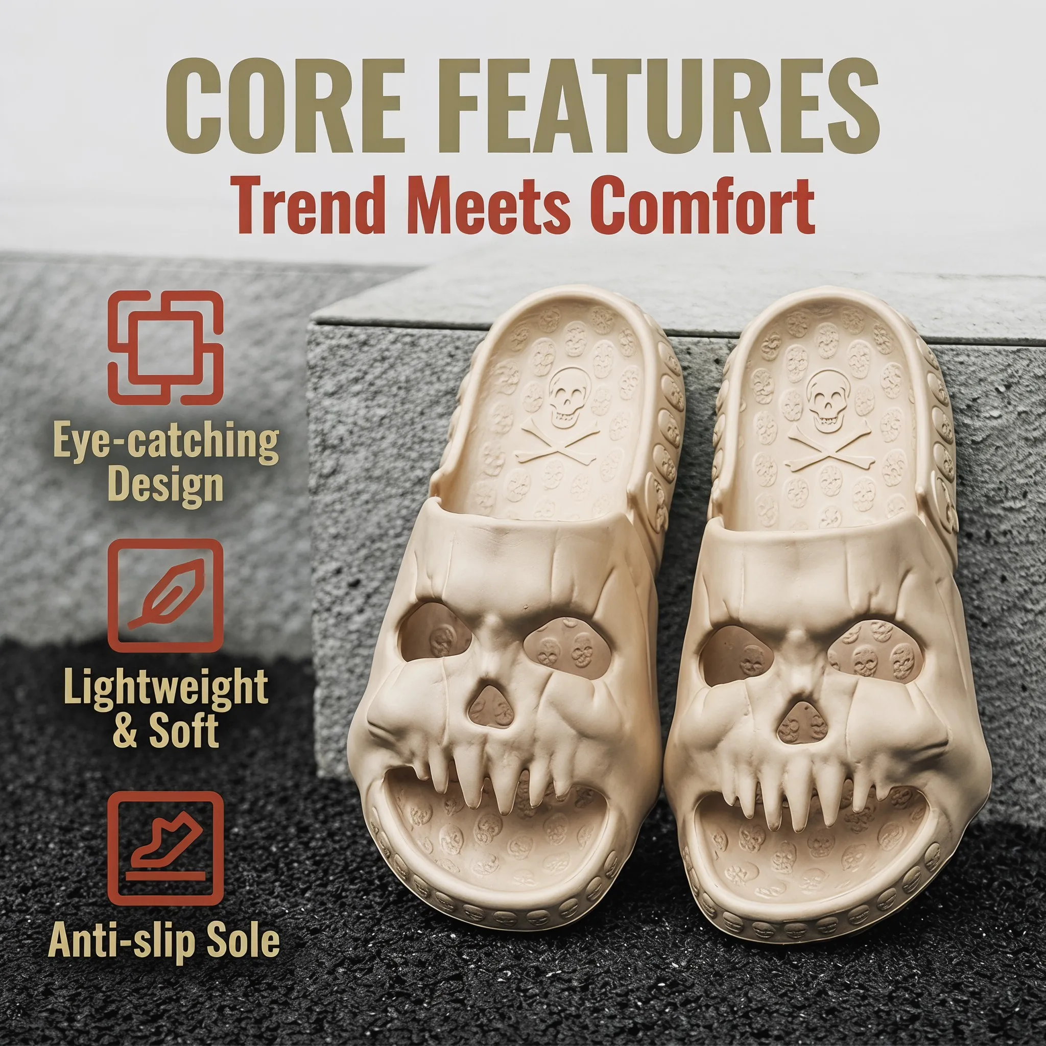 Men's Slippers New Personalized Skull Design Summer Outdoor Fun Slides Thick Bottom of Beach Non-slip Leisure Men Women Sandals view 2