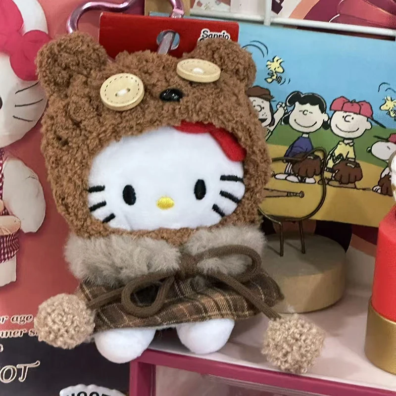Kawaii Sanrios Hellokittys Plush Keychains Cute Dress Design with Teddy Bear Keyring Pendant Bag Hanging Accessories Girls Gifts