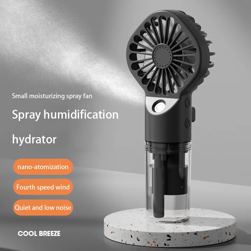 4-stufiger, leistungsstarker Wind-Sprühventilator, tragbarer Mini-Luftbefeuchter-Ventilator, tragbarer kleiner Ventilator für den Außenbereich, USB-wiederaufladbarer Wasser-Sprühnebel-Ventilator