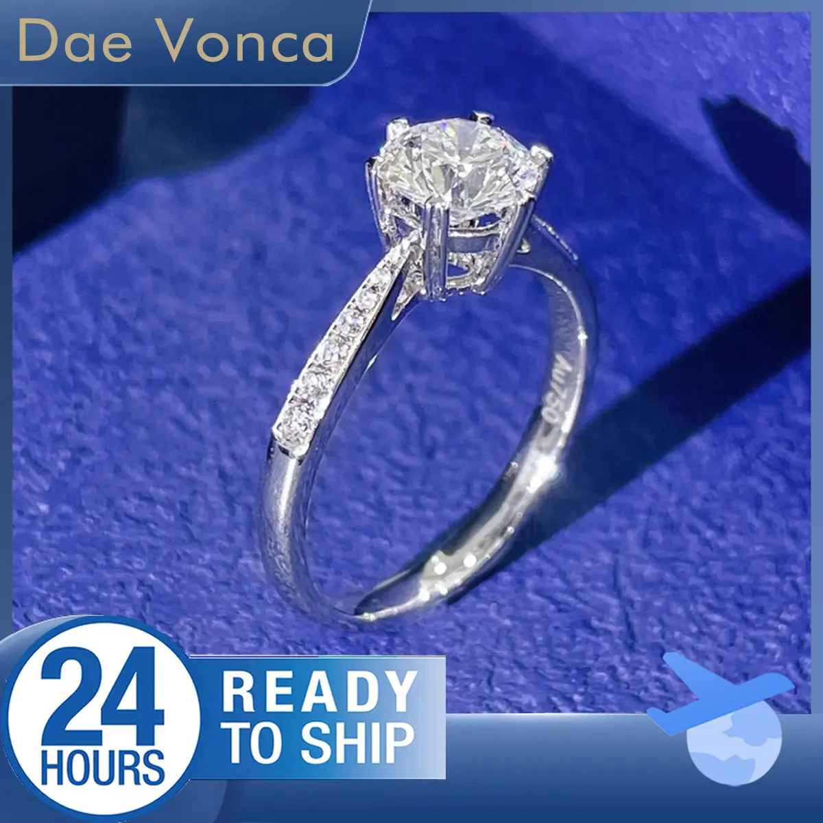 Total 1.11ct Brilliant Round Cut Diamond Ring 18K White Gold Lab Grown Diamond Ring Tapered Shank Sidestone Ring For Engagement