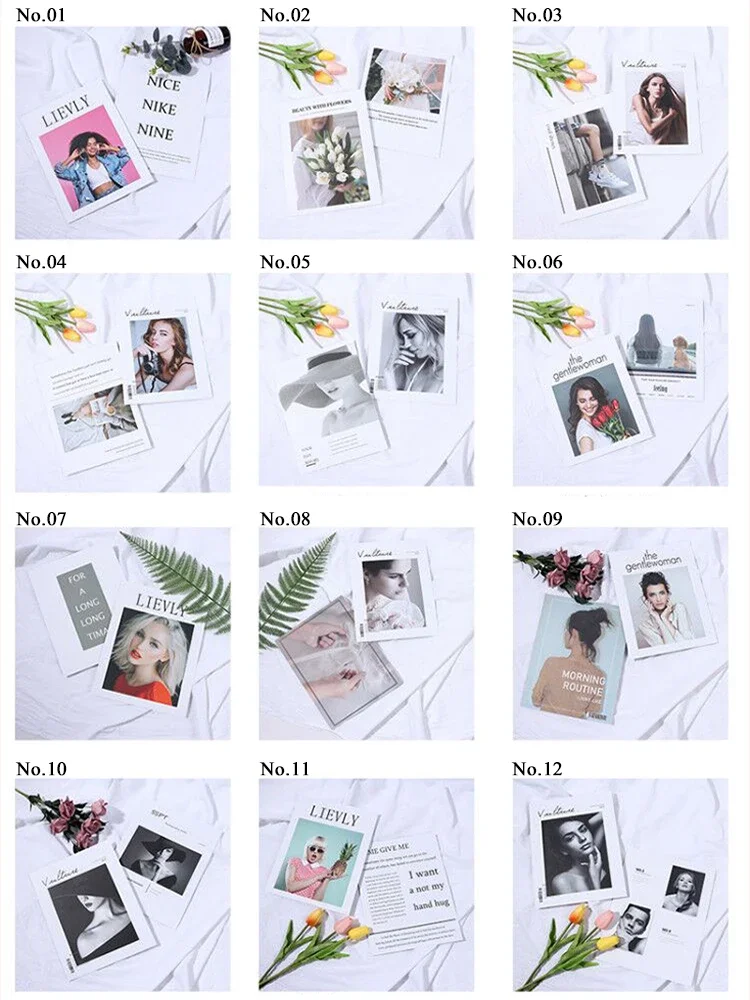 ورقة بطاقات مجلة التصوير الفوتوغرافي لاستوديو الصور ، ملحقات خلفية التصوير ، إكسسوارات ، 24 نمط ، 12 ديكور