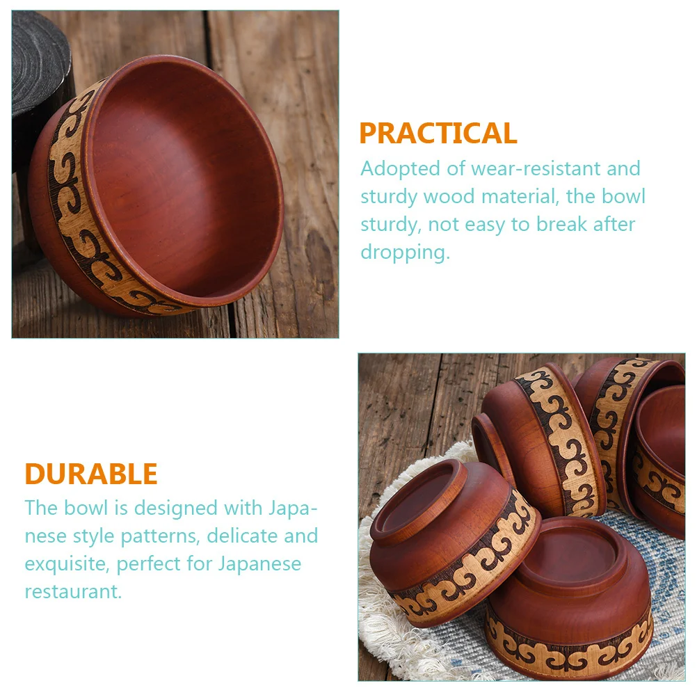 

Japanese Style Wood Bowl Small Lightweight Deep Wooden Bowl for Rice Noodle Soup Salad Miso Chowder Home Restaurant