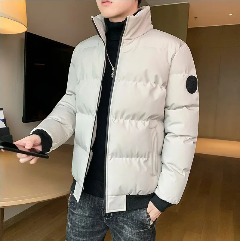 2024 New Men's Cotton Coat Thickened Fleece-Lined Trendy Korean Style Student Jacket Winter Padded Jacket With Feather Lining