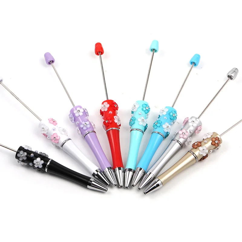 Imagem -03 - Bead Pen com Diamante Conjunto Flor Frisada Canetas Esferográficas Plástico Girando Beadable Bola Caneta Faça Você Mesmo Atacado 10 Pcs