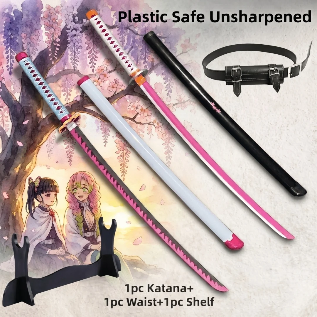Katana de 40 Pulgadas de Demon Slayer, Tsuyuri Kanao, con Soporte, Accesorio de Cosplay de Anime, Espada Ninja, Réplica a Escala 1:1, Juguete de Plástico, Regalo