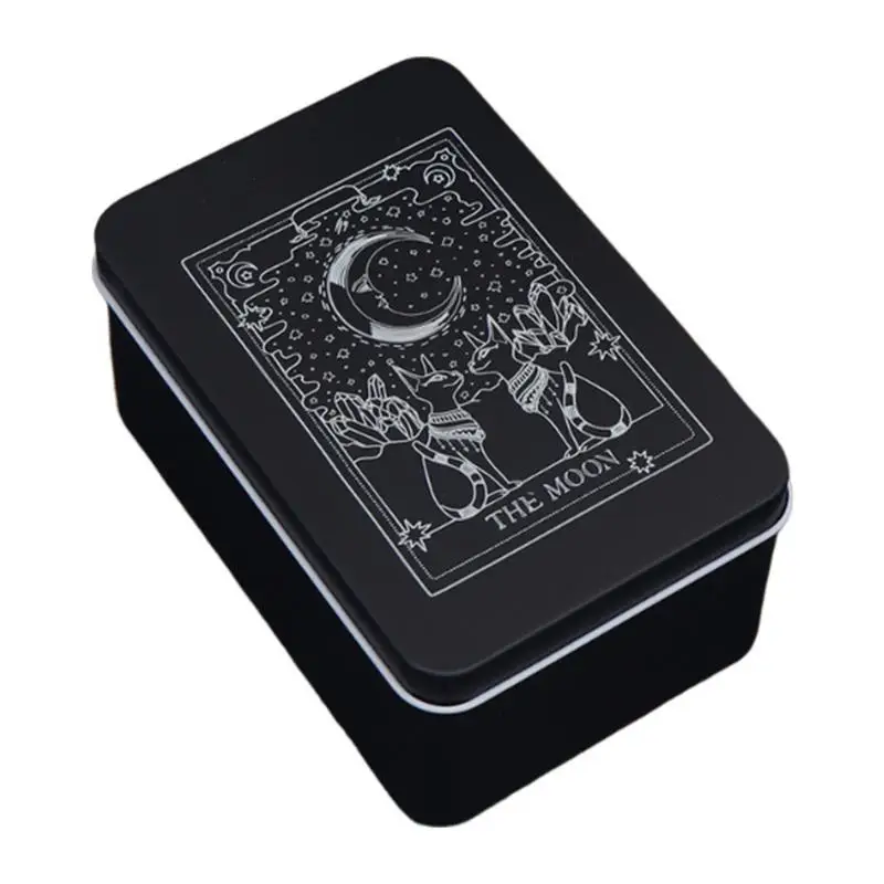 Tarot Card Box Fortune Telling Card Storage Small Metal Tarot Box Moon Sun Printed Tarot Card Holder Box For Storage Jewelry