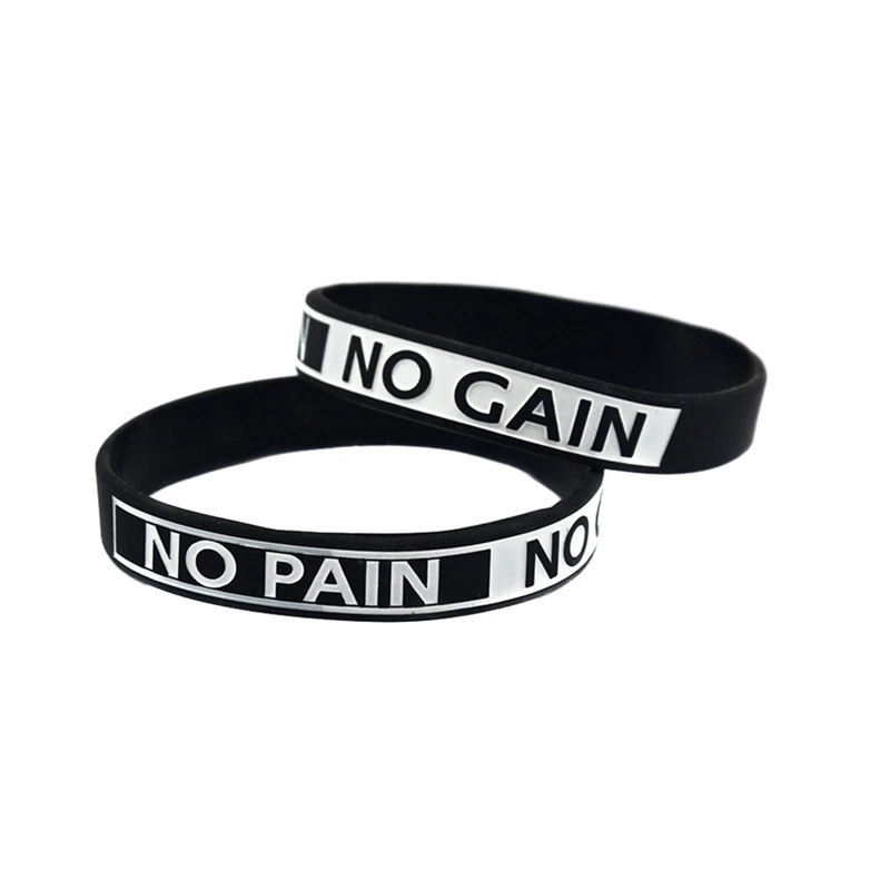 50 Stück Motivierende Fitness-Gummibänder, 1/2 Zoll breit, „No Pain No Gain“-Silikonarmbänder, 4 Farben erhältlich – Detail 4