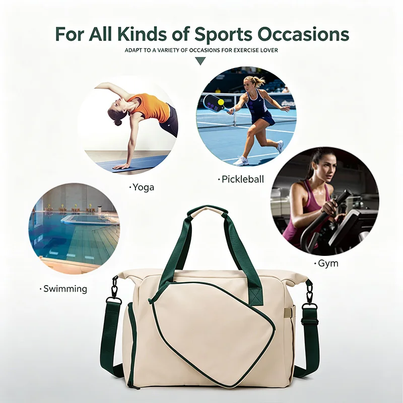 Large Pickleball Duffle Bag Waterproof Oxford Gym Travel Bag Wet Dry Separation Shoe Pocket Multiway Carry Sports Bag For Tennis