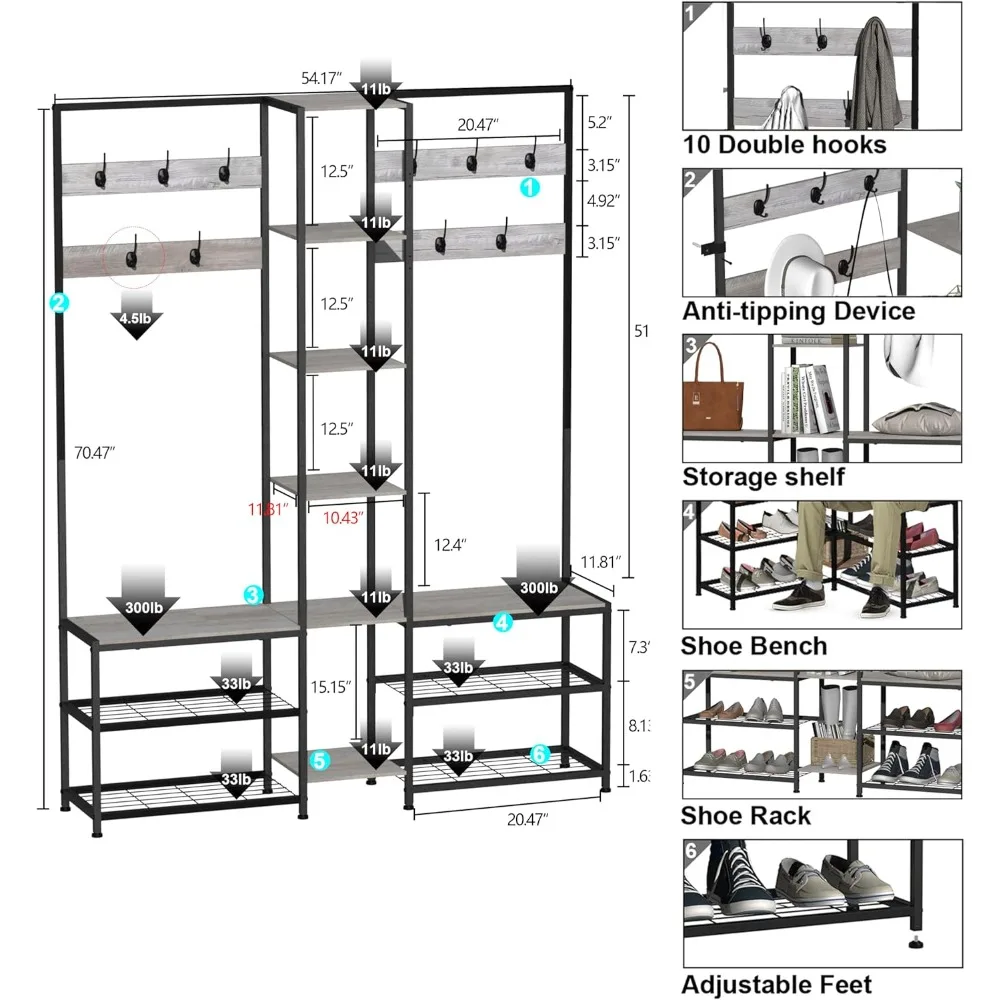 شجرة قاعة المدخل الصناعية الحديثة مع مقعد تخزين الأحذية ورف المعاطف وأرفف العرض للمنزل