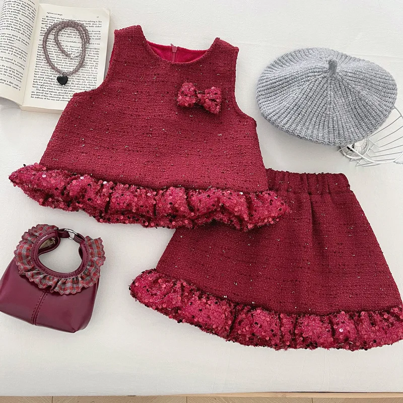 

Children's Outfit Skirt New Winter Girl Baby Vest Dress Fleece Short Skirt Sweet Refreshing Two-Piece Set