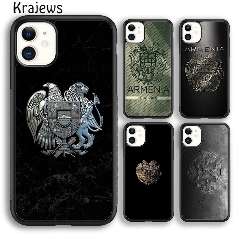 Krajews Armenia russia Flag coat of arms Phone Case For iPhone 16 15 SE2020 14 6 7 8 plus 11 12 13 pro max coque Shell Fundas