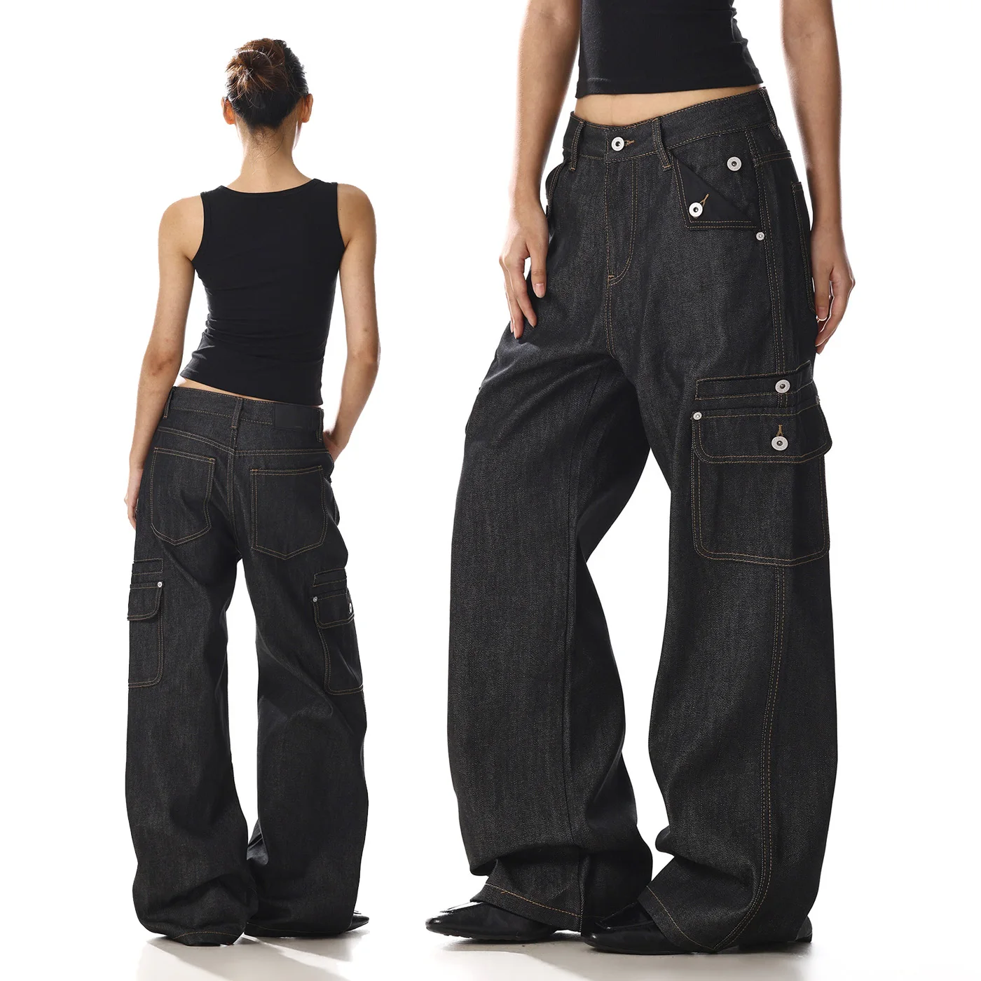 Men High Street Fashion Multi-Pocket Loose Casual Wide Leg Cargo Jeans Women Y2k Streetwear Denim Baggy Jeans Pants Trousers
