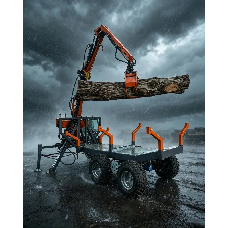 Forestry Log Trailer with Hydraulic Crane Grapple Heavy Duty Timber Trailer 10T CE Certified Diesel Wood Loader for ATV Farm