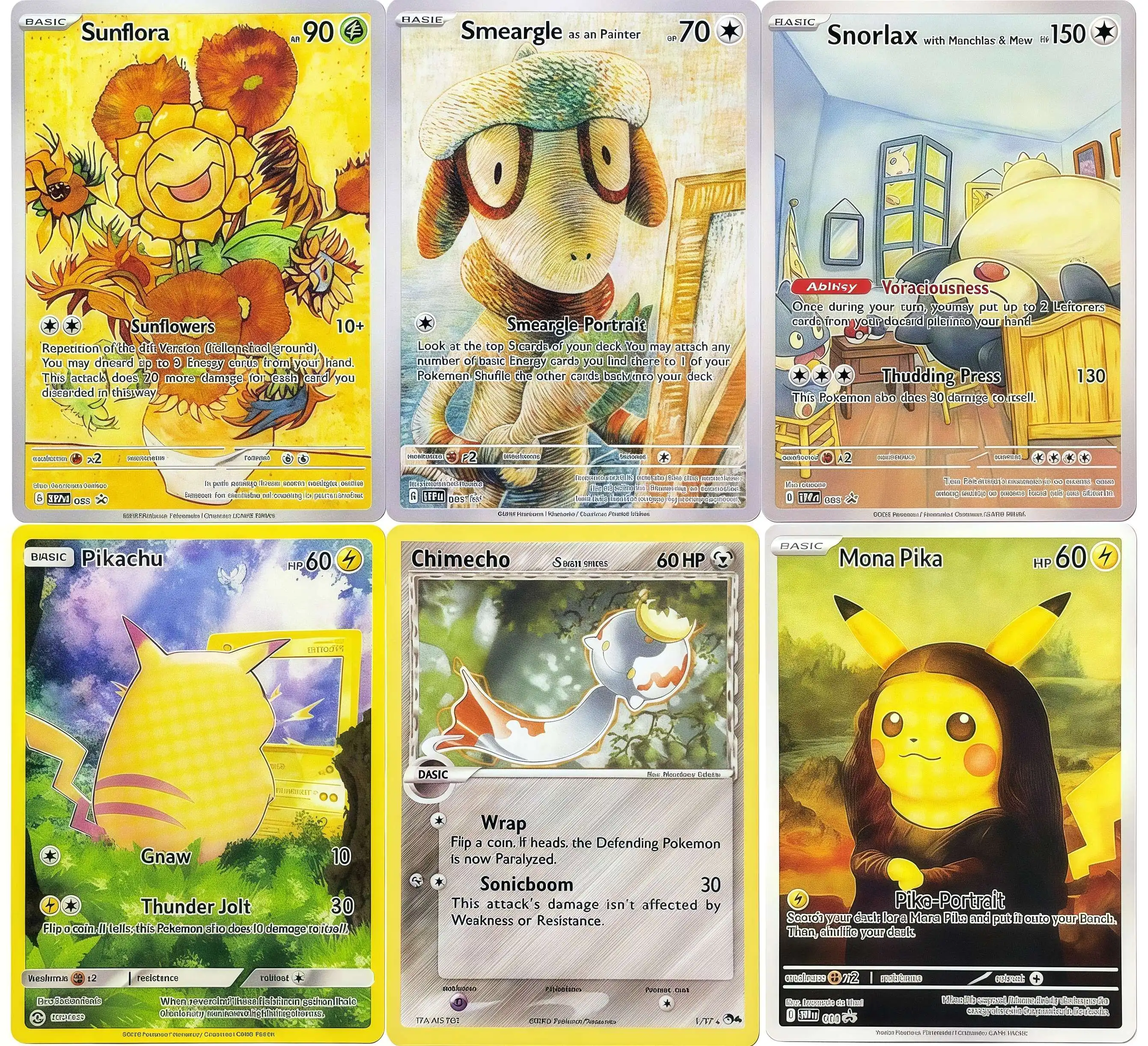 

PKM Proxy Cards Mona Pika Smeargle Chimecho Sunflora Snorlax Pikachu Red Cheek Game Collectible Trading Card for PTCG Battles
