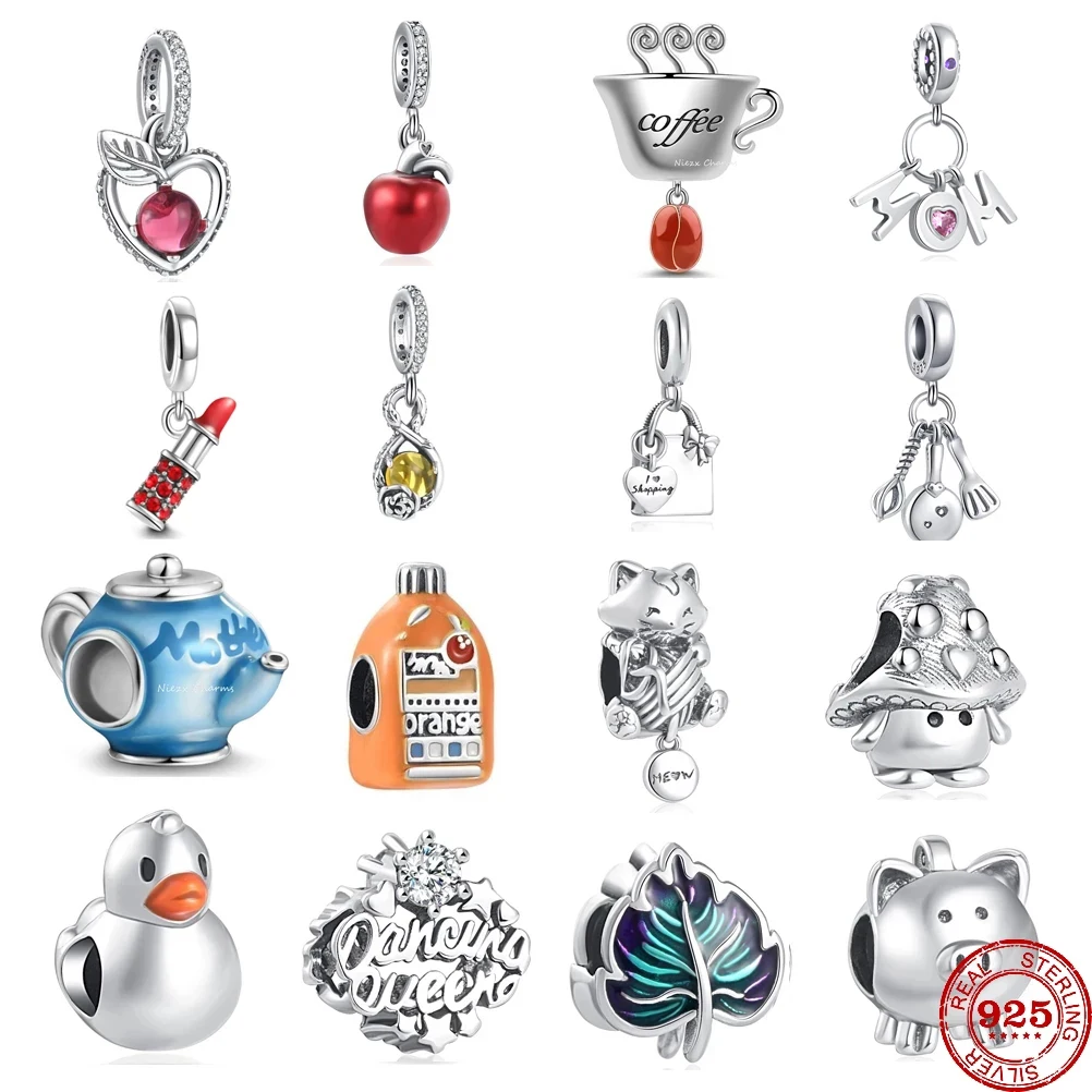 New 925 Sterling Silver Red Poison apple Apple Wine Glass Dangle Charm bead Fit Original Pendant Bracelet DIY Jewelry For Women