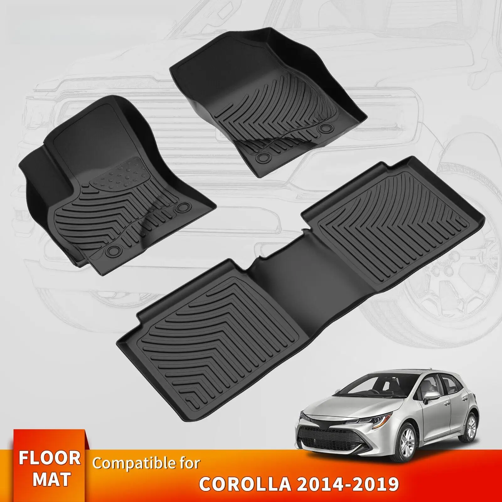 

Floor Mats Liners for Toyota Corolla 2014-2019 TPE Rubber Carpet Waterproof