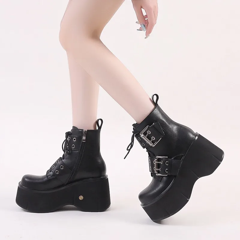 Brand New Gothic Style Sexy Elegant Chunky Platform Women Ankle Boots Walking Comfy Woman Shoes Platform Boots D246