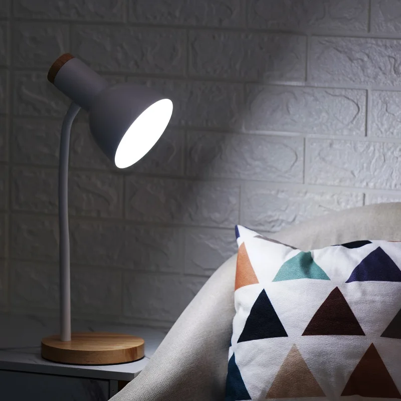 Creative Wooden Art Iron LED Hose Folding Nordic Desk Lamp Eye Protection Reading Table Lamp Living Room Bedroom Home Decor