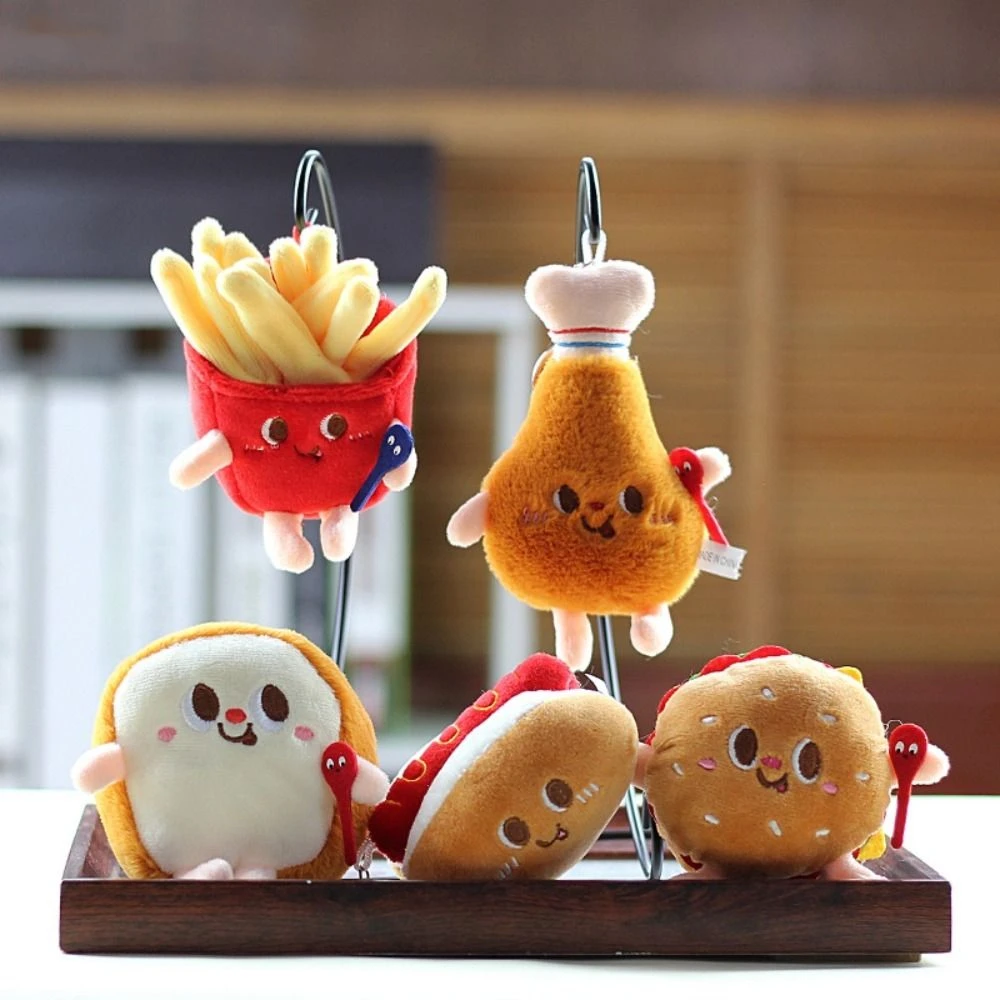 Creative Hamburger Plush Doll Keychain Chicken Leg French Fries Stuffed Toys Key Chain Cheese Gifts Car Key Ring Decoration