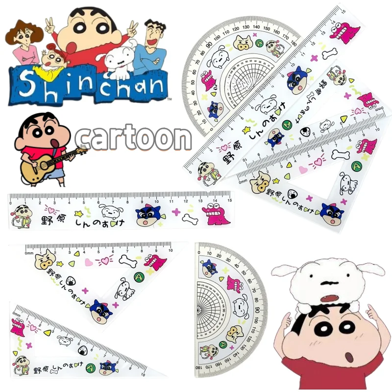 Crayon Shin-chan Pochi Ruler Set Cartoon High-Appearance New Creative Student Stationery Straight Ruler and Triangle Ruler Set