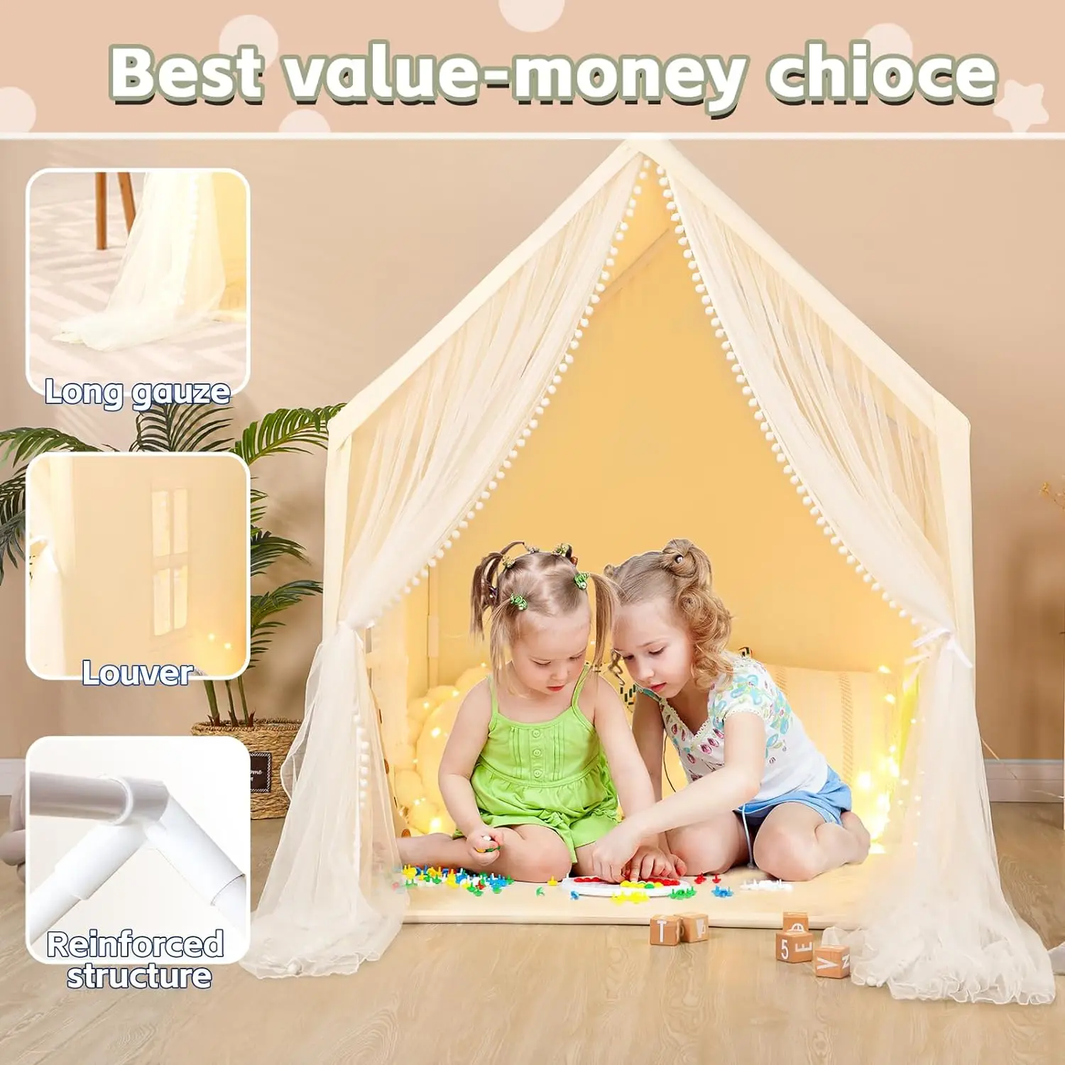 Kids Play Tents for Girls Large Fairy Playhouse for Kids Princess Castle Tent Gift Toys for Girl Toddler Children Play House