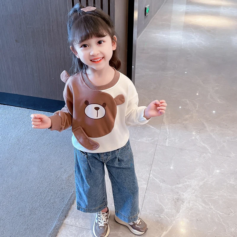 Cartoon Bear Children's Spring Autumn Sweater Long Sleeve T-Shirts for Girls 2022 New Warm Winter Boys' Coats Cheap Ducklings