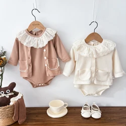 Girls Spring New suit Waffle Girl Baby Doll Collar Cute suit Clothes for Girl Baby Go Out