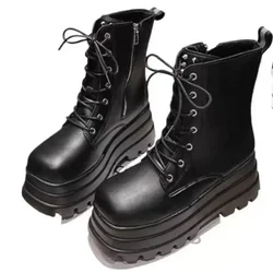 Chunky Platform White Ankle Boots Women Shoes Autumn Winter Pu Leather Booties Mujer Punk Thick Bottom Motorcycle Boots