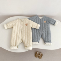 New autumn and winter baby clothing for 0-3 years old, cute baby bear head embroidered thick jumpsuit