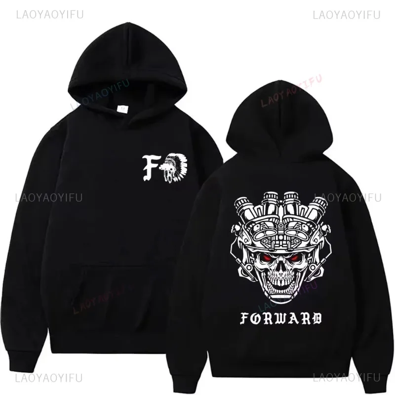 Fashion Forward Observations Group Skull Double Sided Graphic Hoodie Loose Pullover Streetwear Unisex Vintage Casual Hoodies