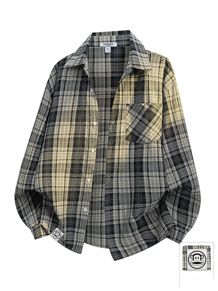 

Мужская рубашка Paul Frank Large Mouth Monkey с длинным рукавом, в клетку, свободного кроя, с воротником, модная, дышащая, новинка весенней коллекции
