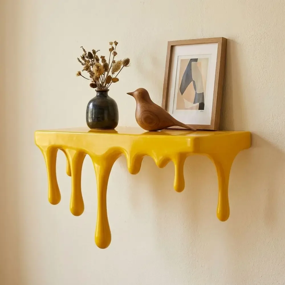 Decorative 3D Printed Drip Floating Shelf Plastic Stable Melting Wall Shelf Irregular Artistic Plants Display Stand Bedroom