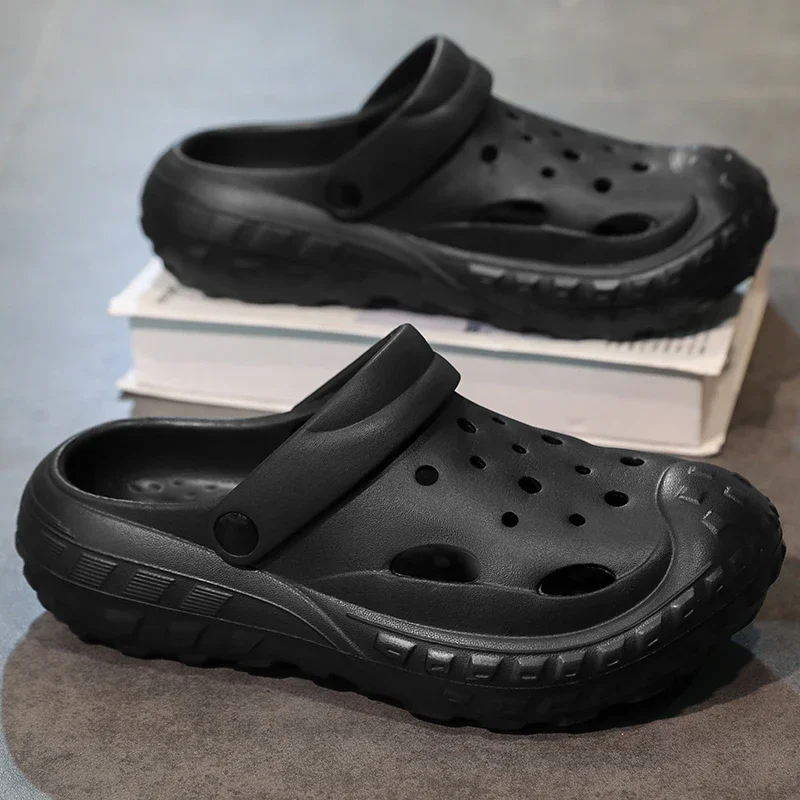 Summer Men Slipper Fashion Thick Sole Clogs Beach Clogs Indoor House Shoes Sneaker Non-slip Black Sports Sandals for Men