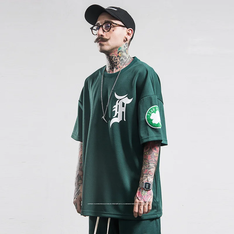 European and American High Street Fashion Brand Hip-hop Fog Mesh Short sleeve Men's Loose Plus size Celtics Basketball Sports...