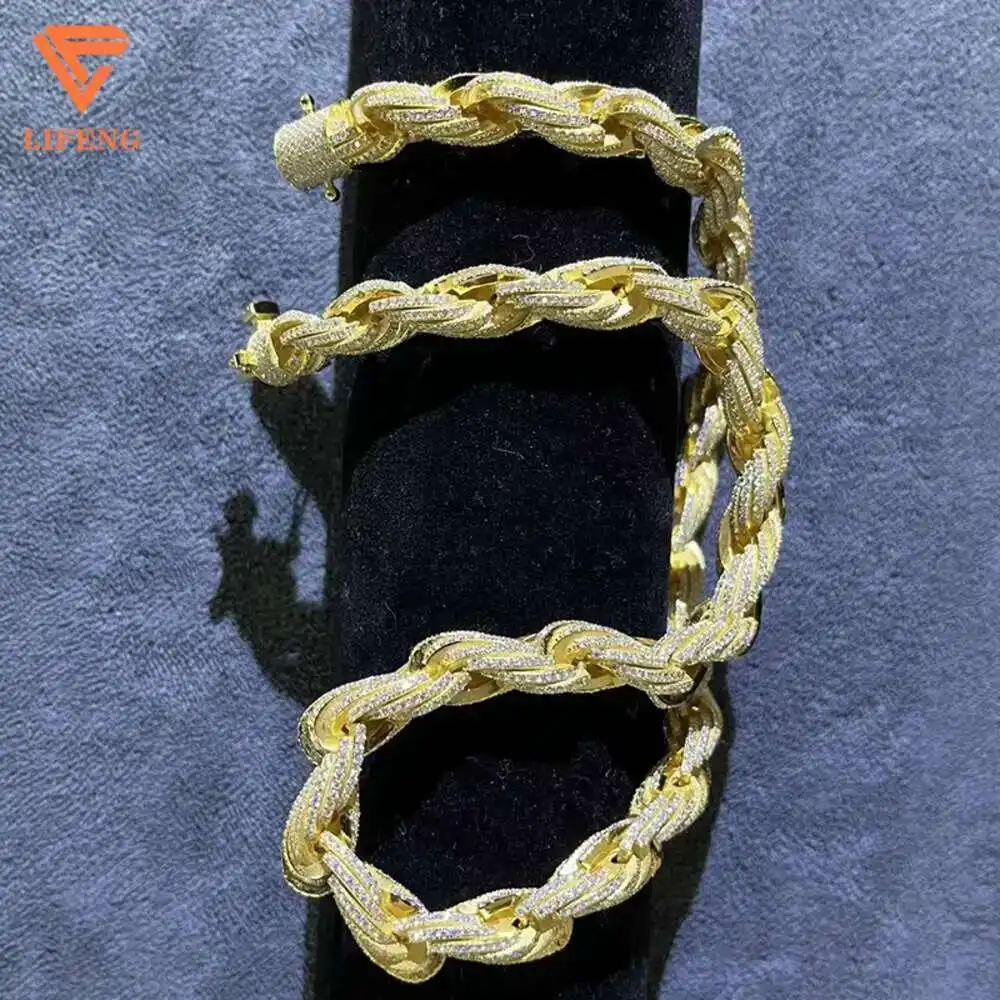 

Hip-hop Design Jewelry Chain 10mm 12mm Gold Plated Cuban Link Chain Necklace Vvs Moissanite Diamond Rope Chain