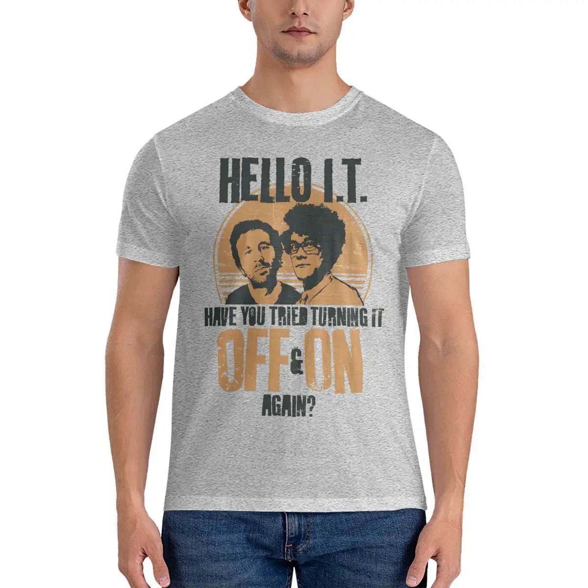 Вы попробовали отключить и снова надеть футболки для мужчин Реальная Модель повседневные футболки из 100% хлопка с круглым вырезом