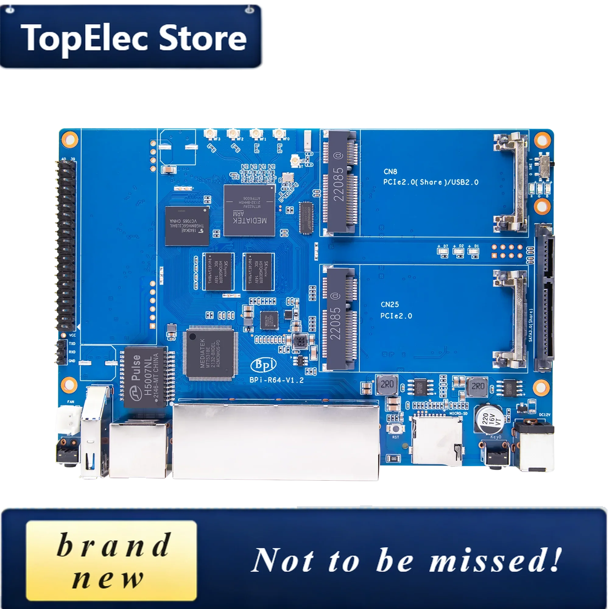 TopElec Banana PI BPI-R64 With MT7615 Module R64 Metal Case MediaTek MT7622 8G EMMC Flash 1G DDR3 Support Wifi Bluetooth POE 4G